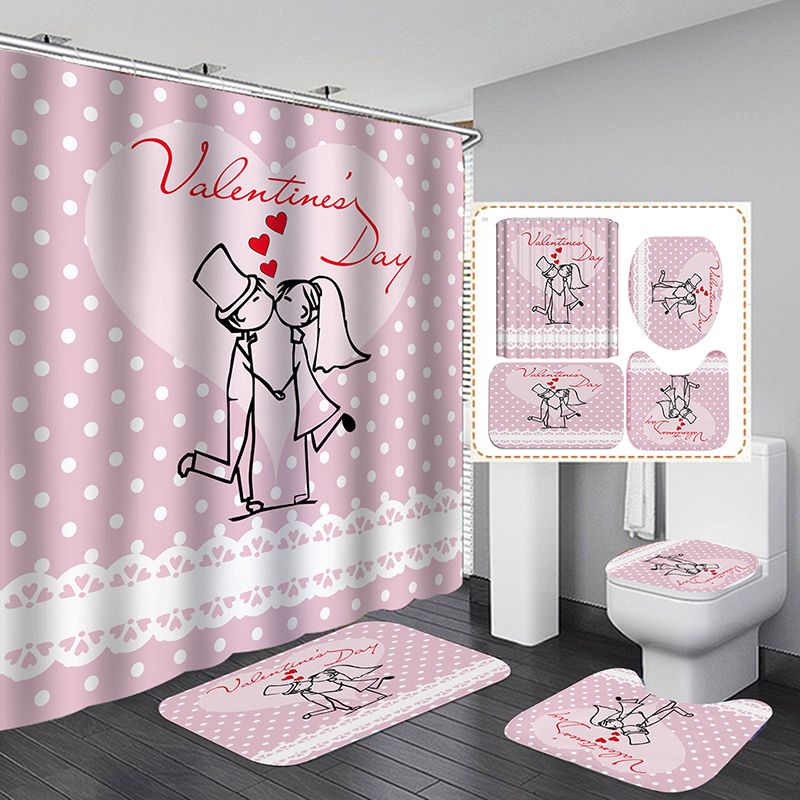 3D Red Heart-Shaped Rose Lovers Shower Curtain Romantic Valentine's Day Bathroom 