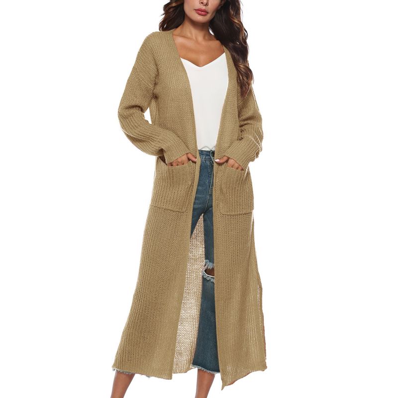 Knee Length Slim Coat Color Block Sweater Outwear Womens Long Sleeve Cardigan